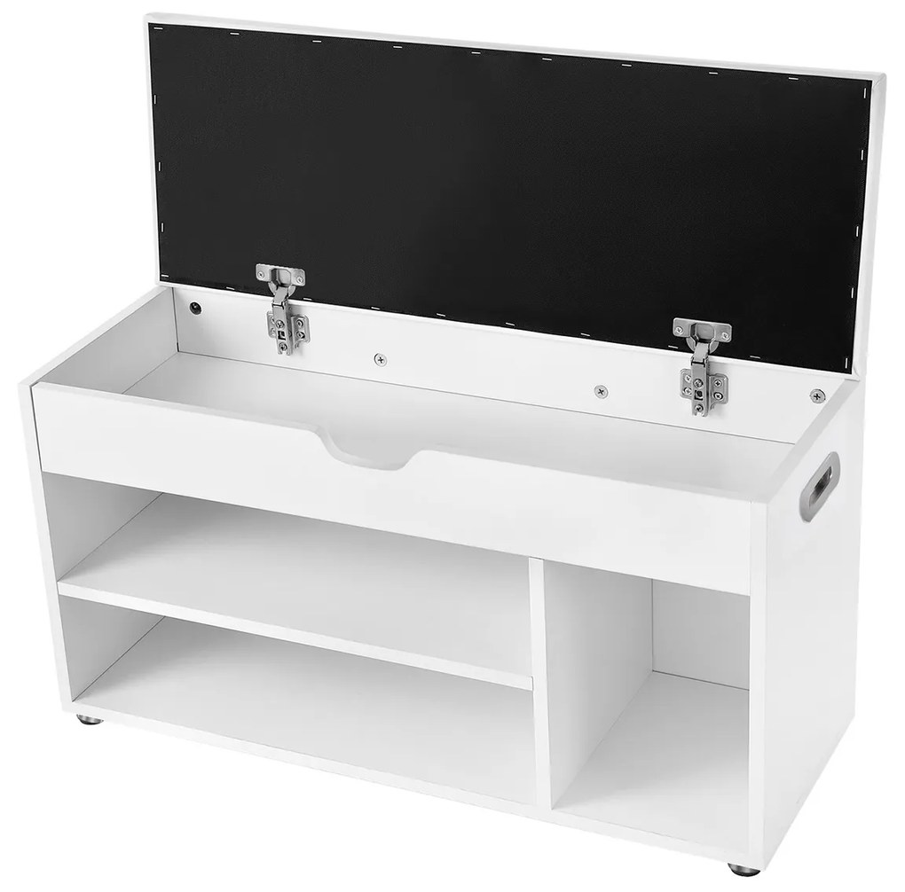 Pantofar cu bancă și spațiu de depozitare LUJZA, 80x30x44cm, alb Vasagle