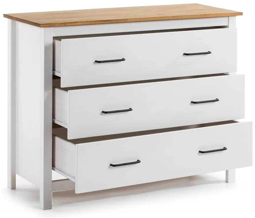 Comodă albă joasă din lemn de pin 100x80 cm Miranda – Marckeric