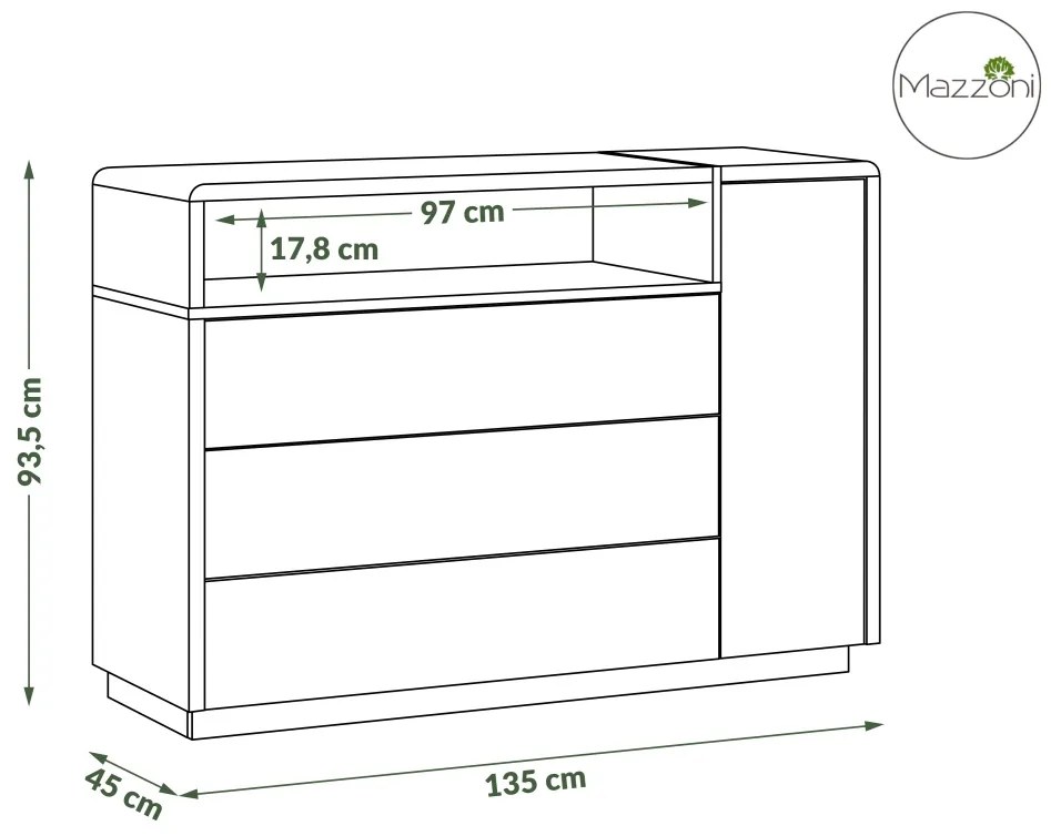 Mazzoni Comodă FOLK K-135 Luciu Alb/Mat + Beton Millenium - MODERNĂ PENTRU CAMERA DE ZI