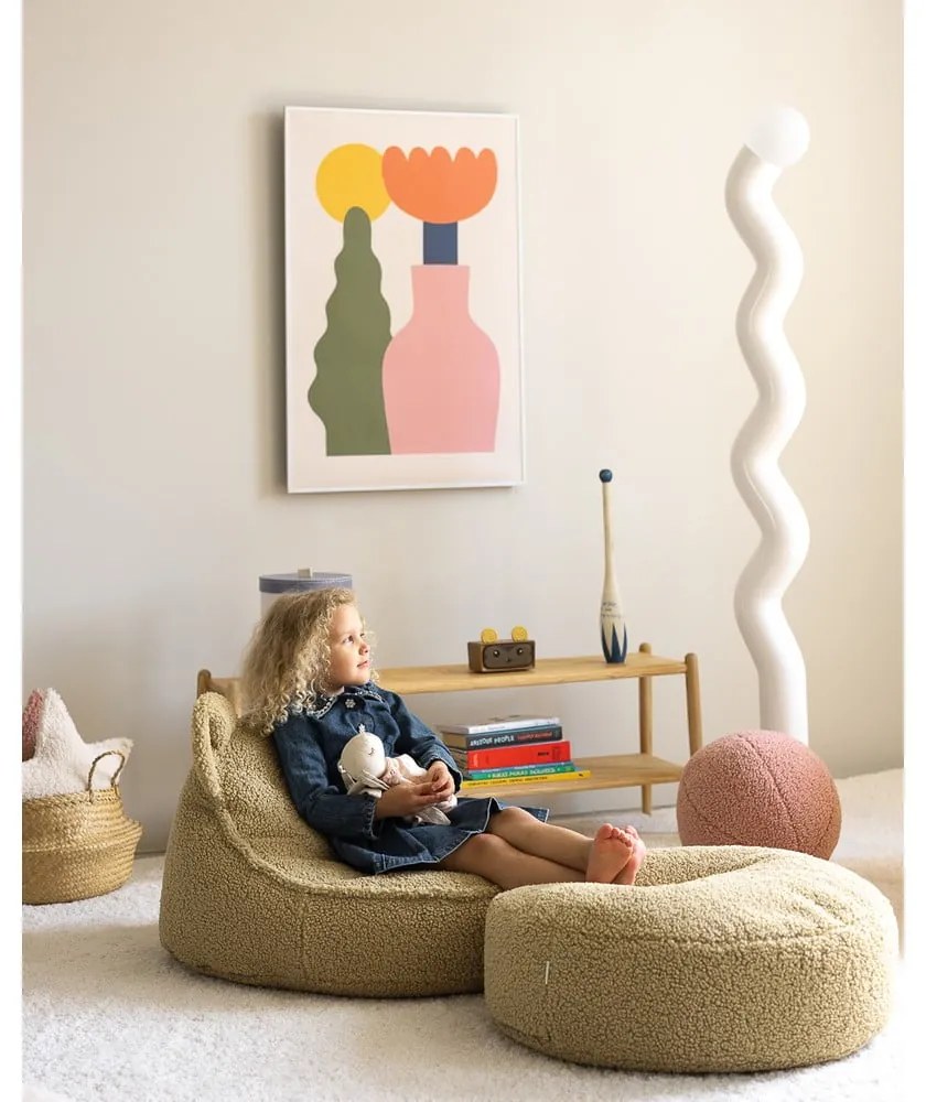 Fotoliu puf pentru copii verde cu tapițerie din țesătură bouclé Round – Wigiwama