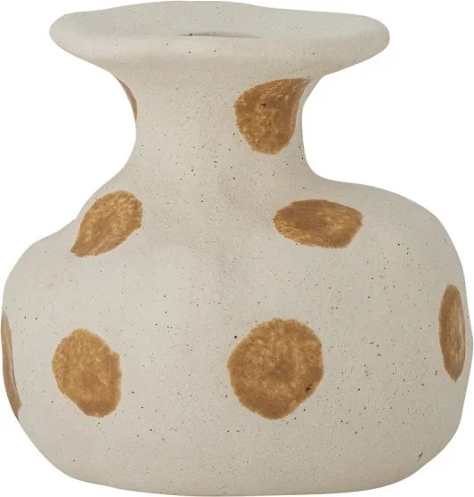 Sfeșnic din ceramică, natur, formă rotunjită cu dungi verticale texturate, glazură reactivă, 10 x 10,5 cm, „Byron”