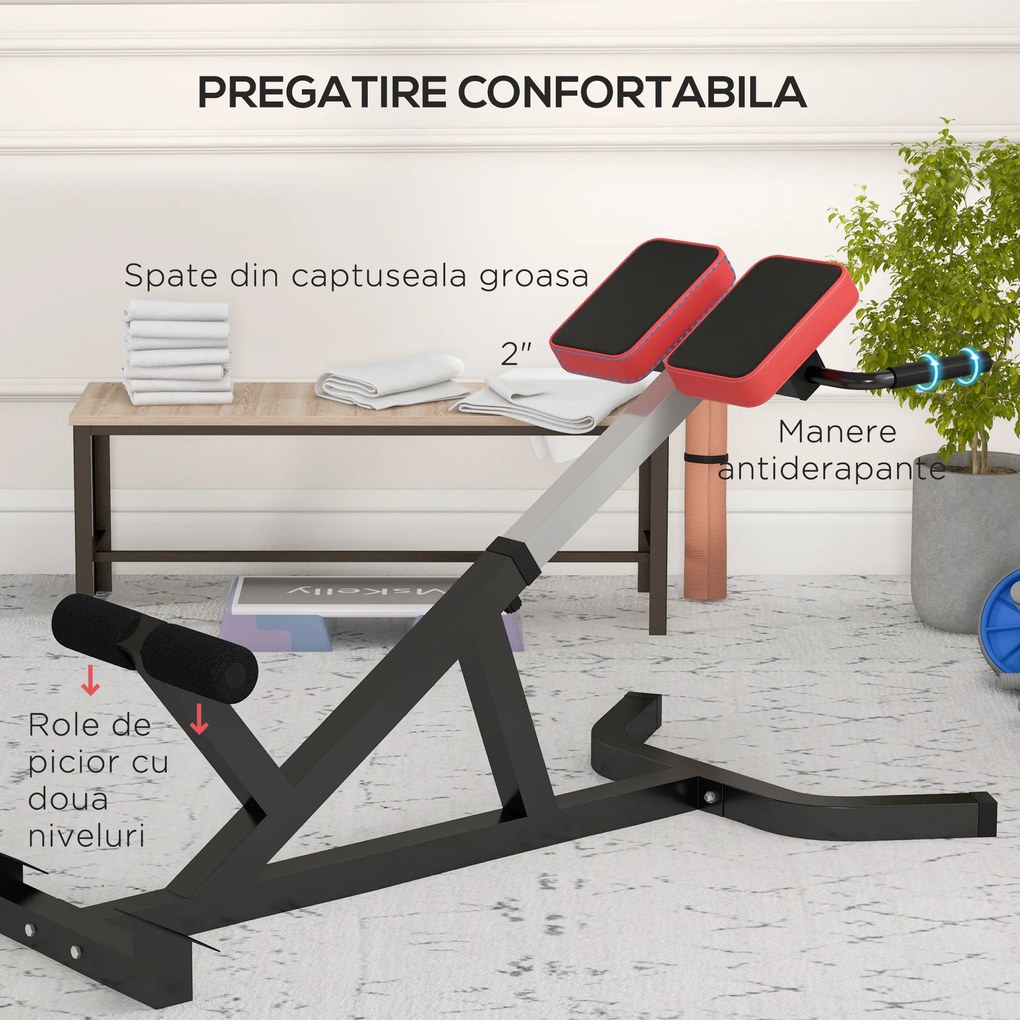 SPORTNOW Banca pentru Hiperextensii, Scaun Roman cu Inaltime Reglabila pentru Spate, Tors, Brate, Negru
