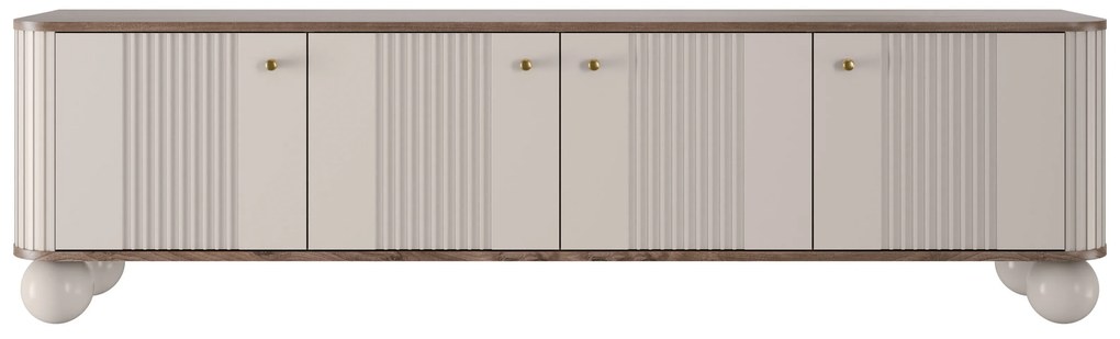 Comodă TV Vesper 4D 187 cm - cașmir / nuc / mânere aurii / picioare sferice