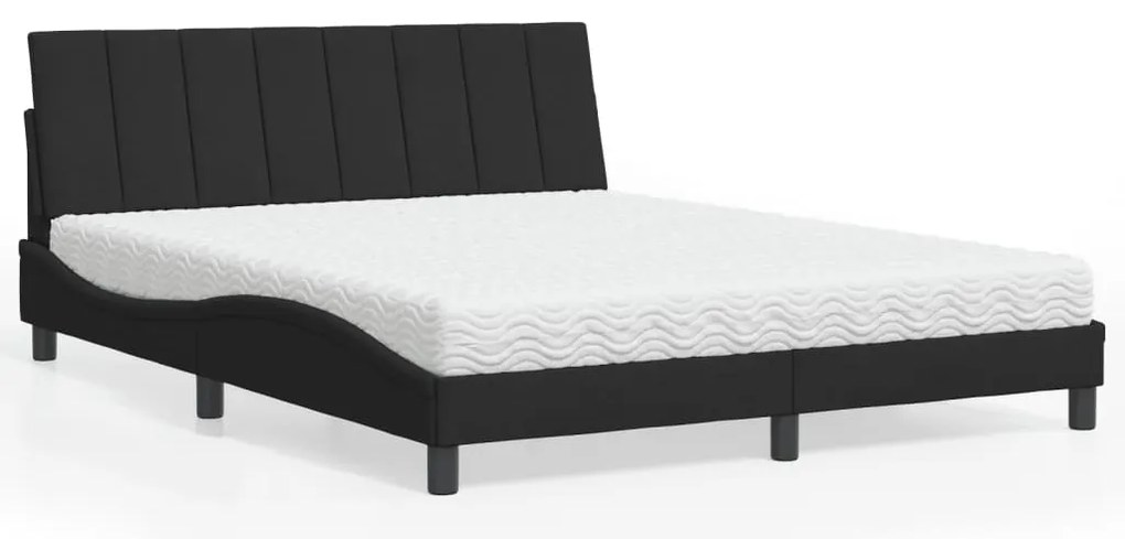 vidaXL Pat cu saltea, negru, 160x200 cm, catifea