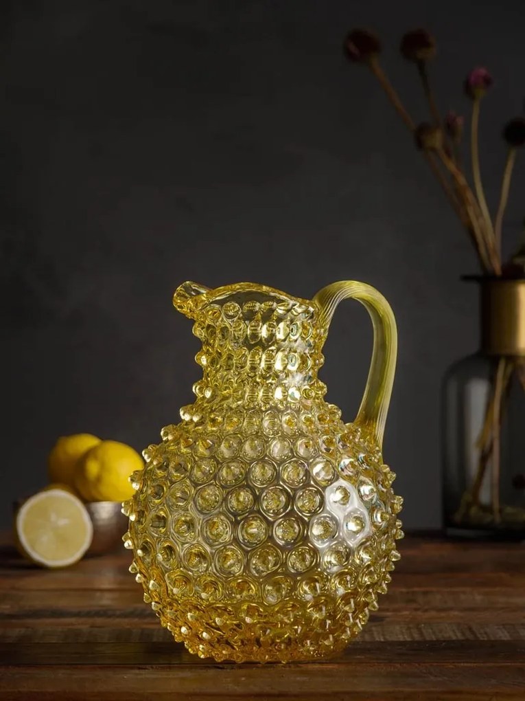 Carafa galbena, din sticla, cu model, 2L, Sun