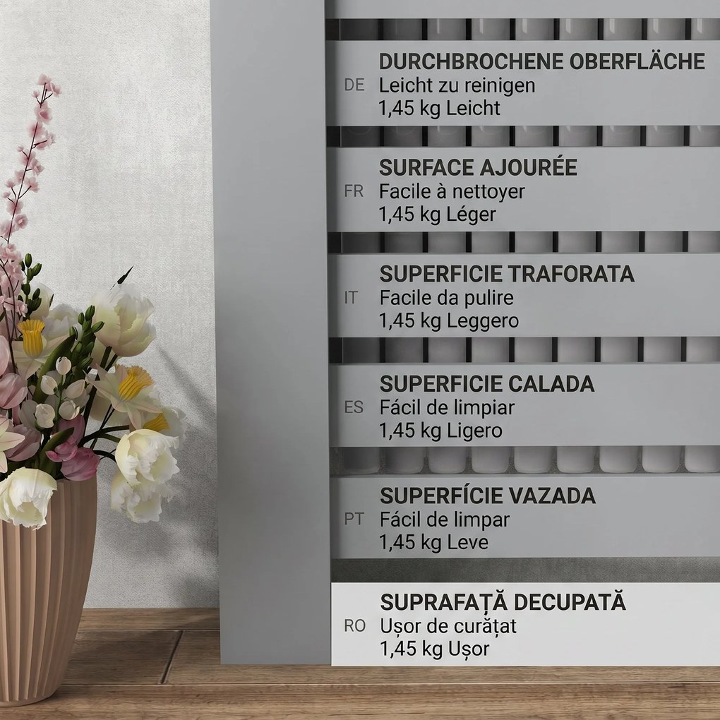 HOMCOM Acoperiș pentru calorifer din MDF cu doghe, cu 2 sertare, 111x19x95.5 cm, Gri | Aosom Romania