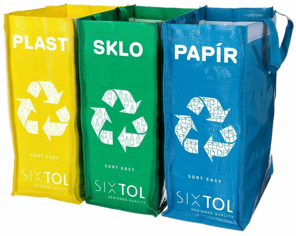 Sixtol Saci pentru sortarea deșeurilor SORT EASY 3SLIM, 18 x 30 x 40 cm, 3 x 22 l, 3 buc.