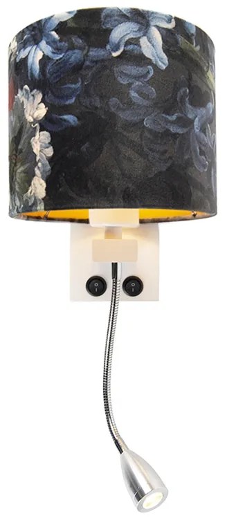 Lampa de perete moderna alba cu abajur floral din catifea - Brescia