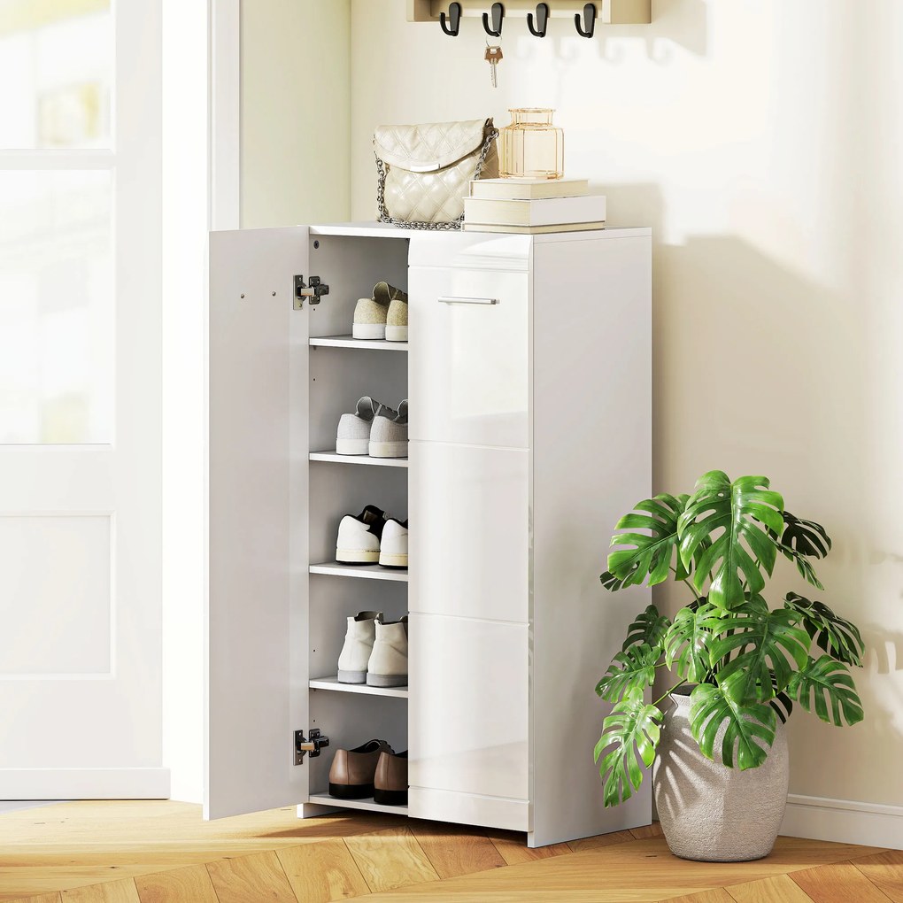HOMCOM Dulap pentru Pantofi Lucios, Mobilier Modern cu Rafturi Reglabile pentru Hol, Coridor, Capacitate 10 Perechi, Alb | Aosom Romania