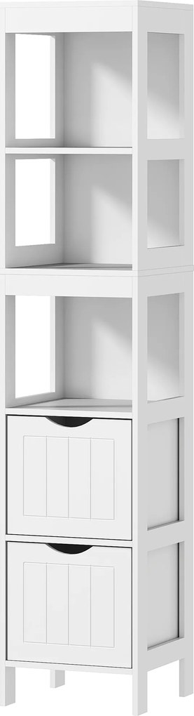 HOMCOM Dulap baie, raft compact pentru baie cu 2 sertare și 3 compartimente deschise, raft independent pentru baie, MDF, Alb | Aosom Romania