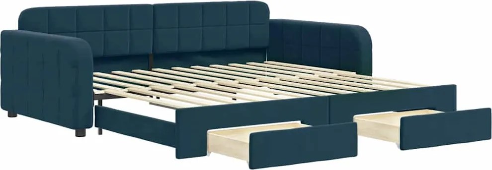 vidaXL Pat de zi cu extensie și sertare, albastru, 100x200 cm, catifea