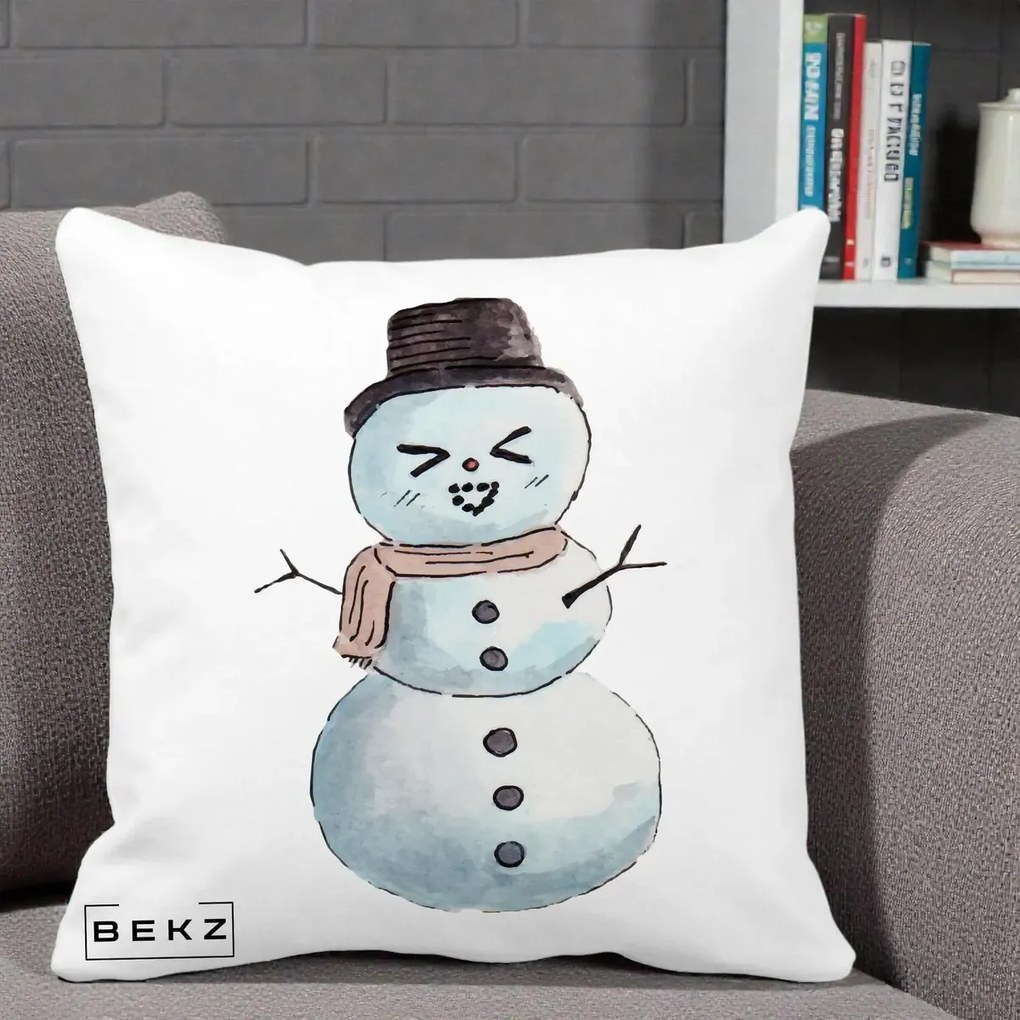 Perna Decorativa Om de Zapada Kawaii Haios, 40x40 cm, Alba Mata, Husa Detasabila, Perna Inclusa, BEKZ®