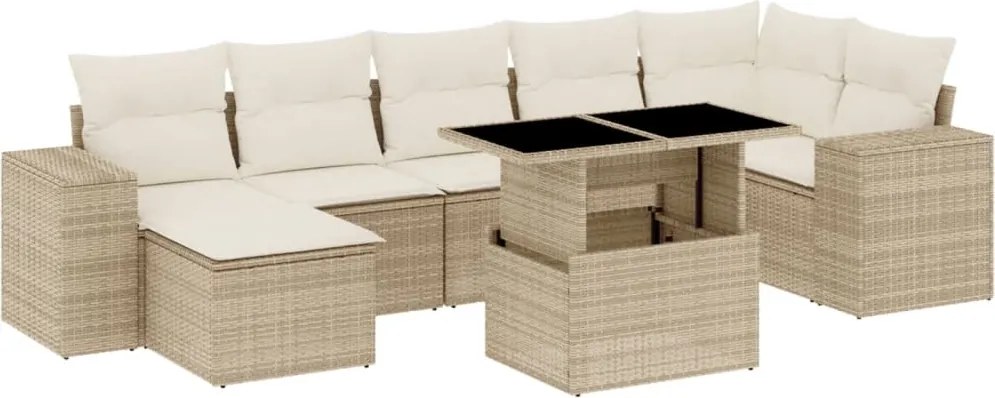 vidaXL Set canapele de grădină, 8 piese, cu perne, bej, poliratan