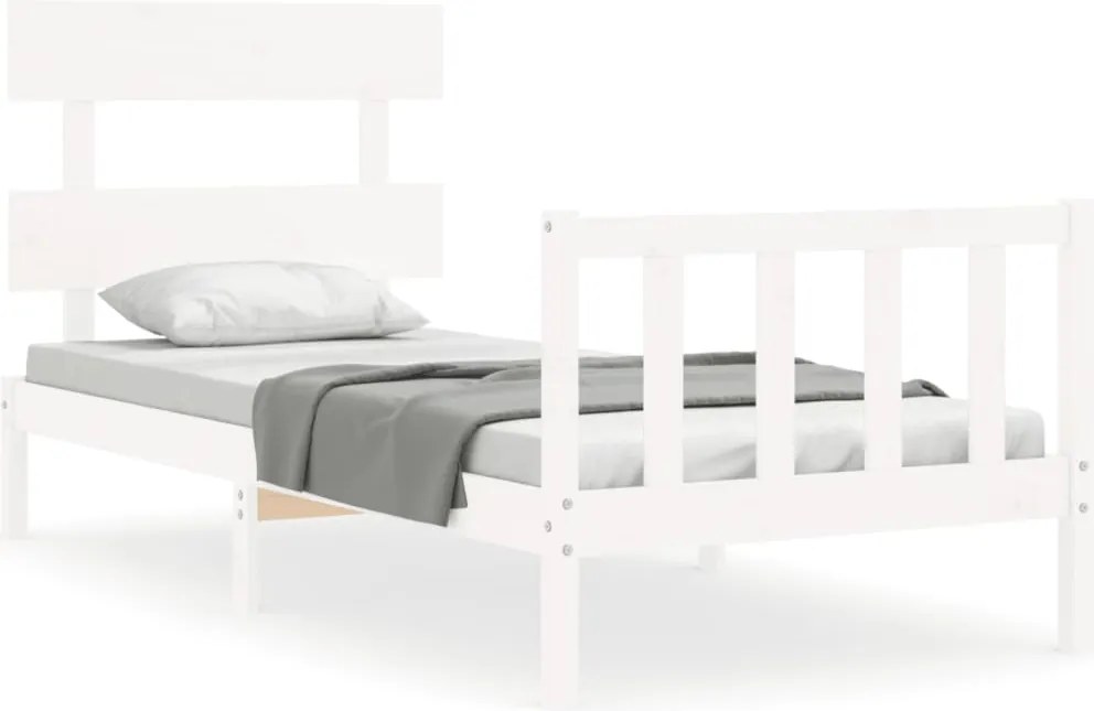 vidaXL Cadru de pat cu tăblie single, alb, lemn masiv