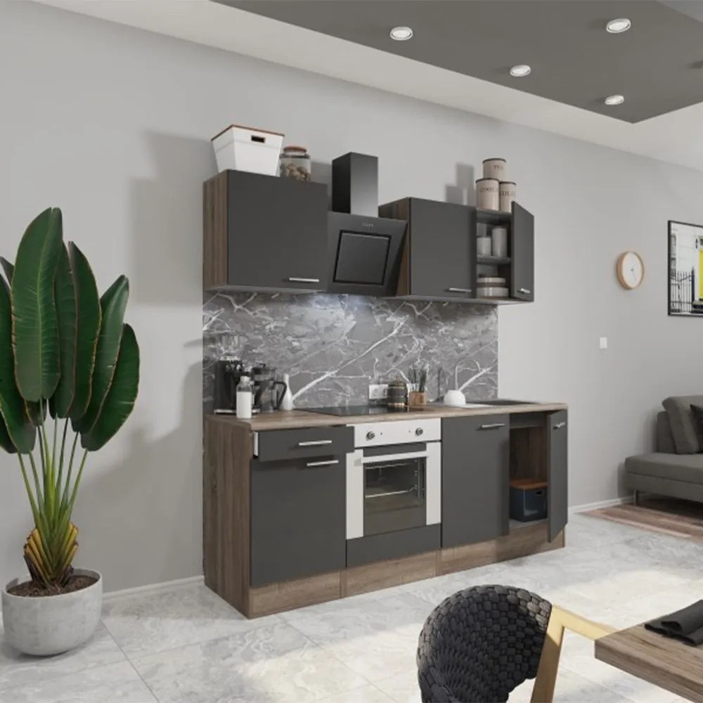 Mobilă de bucătărie Yorki 210, corp din stejar Yorki, față antracit satinat cu element inferior al cuptorului
