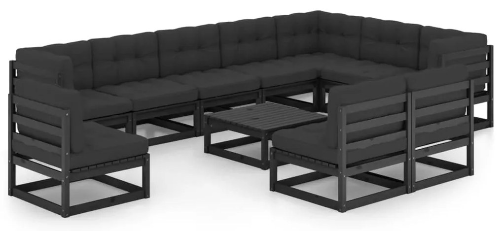 vidaXL Set mobilier grădină cu perne, 11 piese, lemn masiv de pin