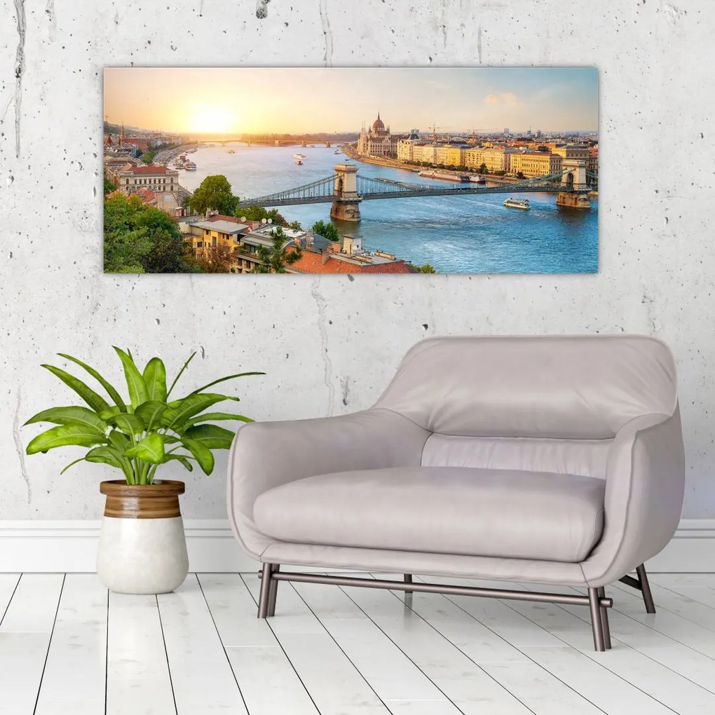 Tablou cu orașul Budapesta și râu (120x50 cm)