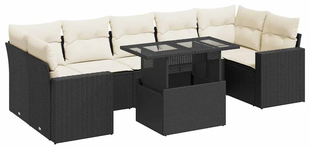 3326277 vidaXL Set mobilier de grădină cu perne, 8 piese, negru, poliratan