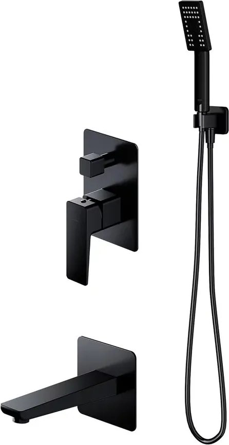 Baterie cada - dus incastrata Omnires Parma negru cu corp ingropat si set de dus
