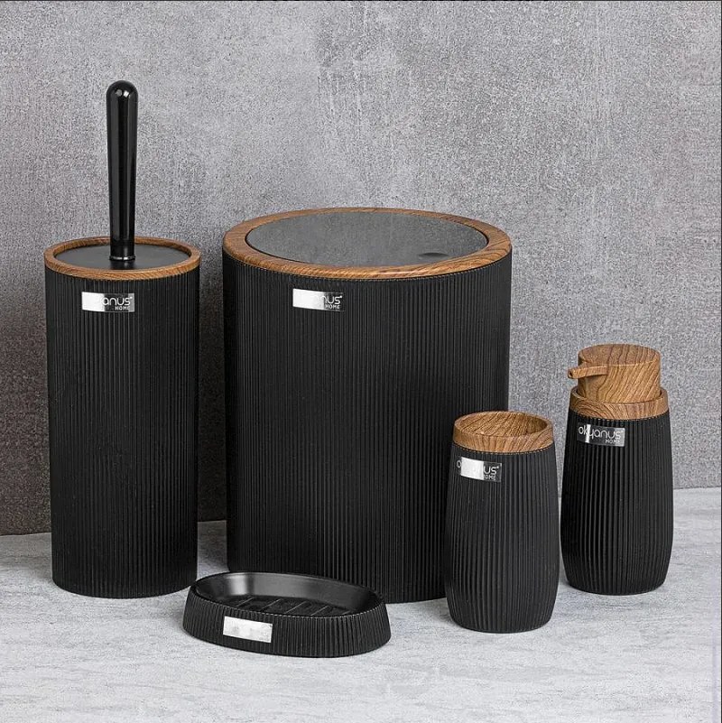 Set rotund de accesorii de baie 5 piese negru