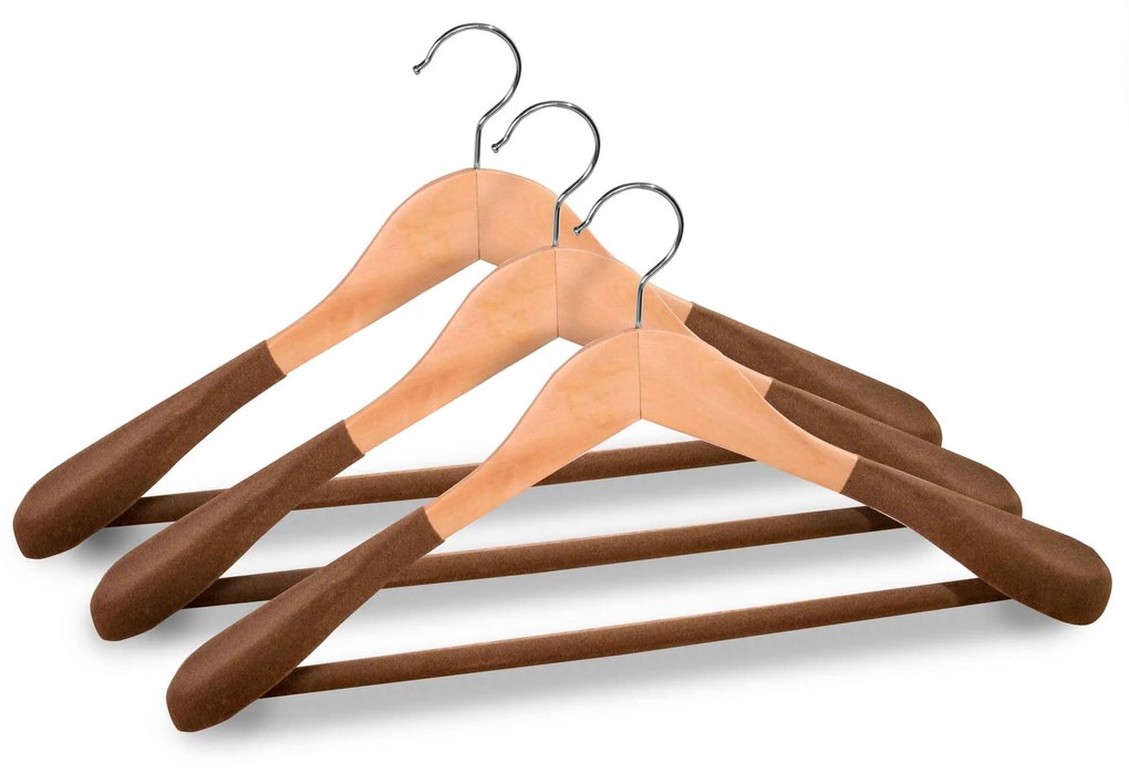 Umeraș Antialunecare din Lemn cu Carlig Metalic si Bara pentru Pantaloni, Prestige Hold, UnicUtil, 45 x 5.5 x 22.5 cm, Natur, UUUM61