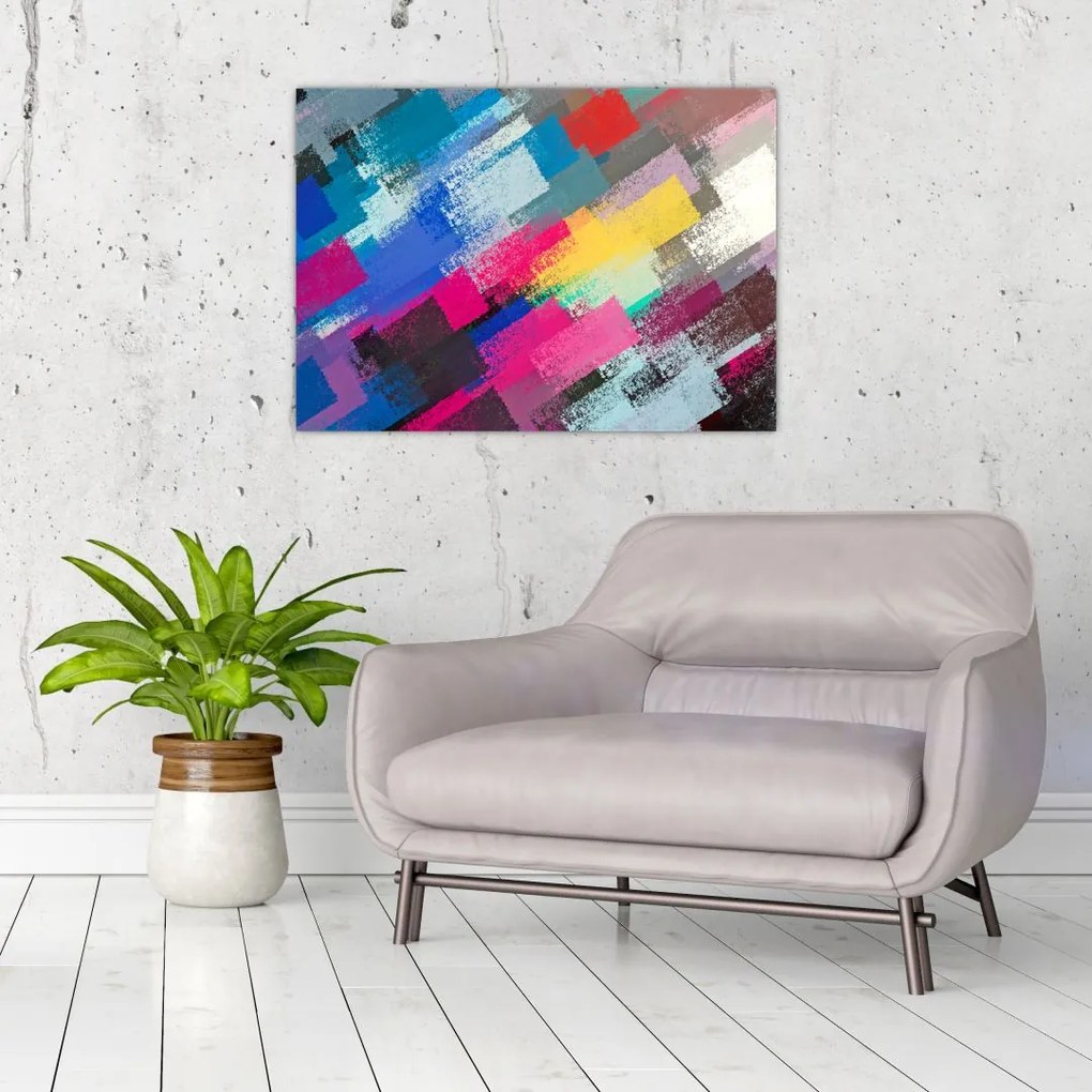 Tablou pe sticlă - Dungi colorate cu pensula (70x50 cm)
