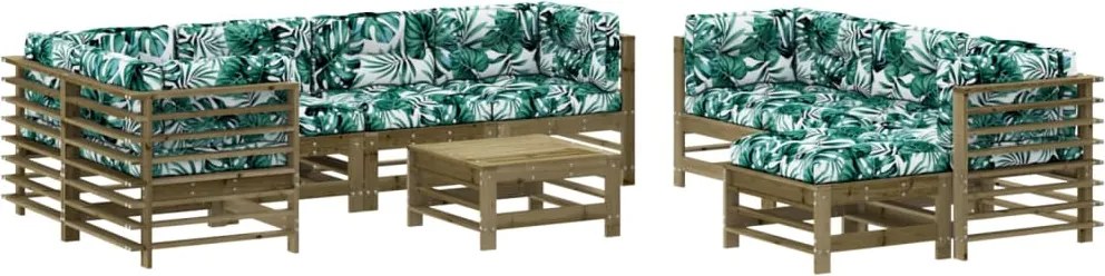 vidaXL Set mobilier de grădină cu perne, 10 piese, lemn de pin tratat