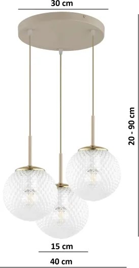 Brilagi - Lustră suspendată pe cablu STELLA 3xE27/60W/230V bej/auriu