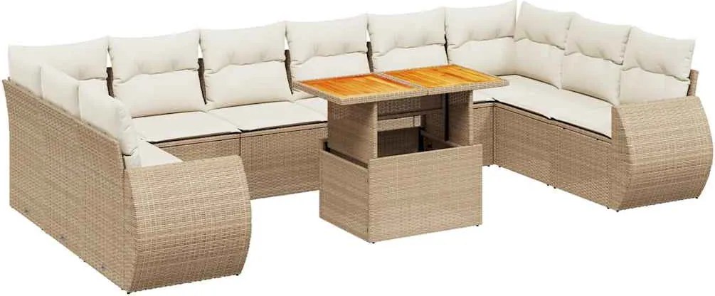 vidaXL Set canapele de grădină cu perne, 11 piese, bej, poliratan