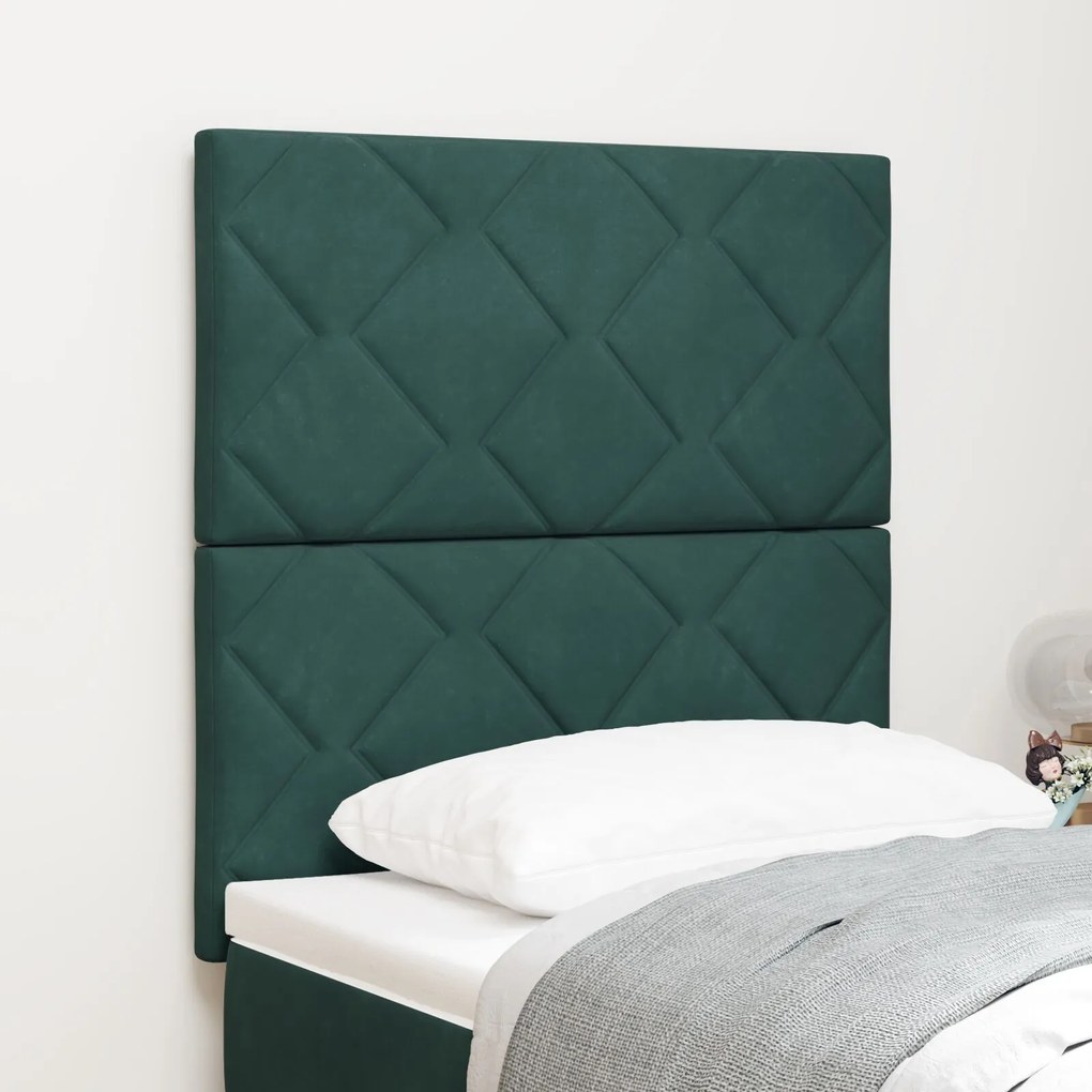 vidaXL Tăblie cap Pe perete Geometric Verde închis 80 cm Catifea