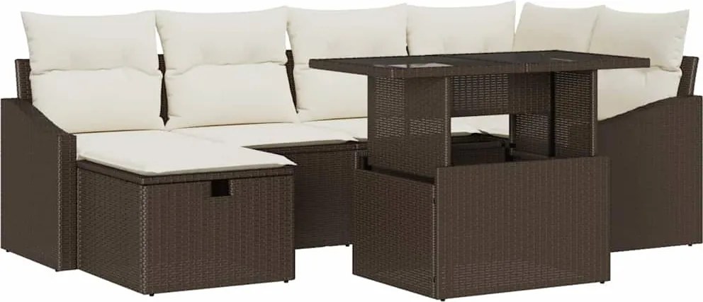 vidaXL Set de canapele pentru grădină cu pernă 7 pcs Maro poliratan