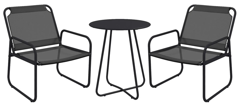 Outsunny Set de gradina 3 piese, salon de gradina, 2 scaune 1 masa rotunda, otel si tesatura mesh, gri | Aosom Romania