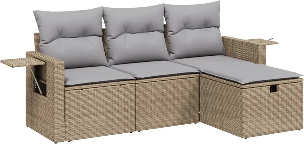 vidaXL Set canapele de grădină, 4 piese, cu perne, mix bej, poliratan