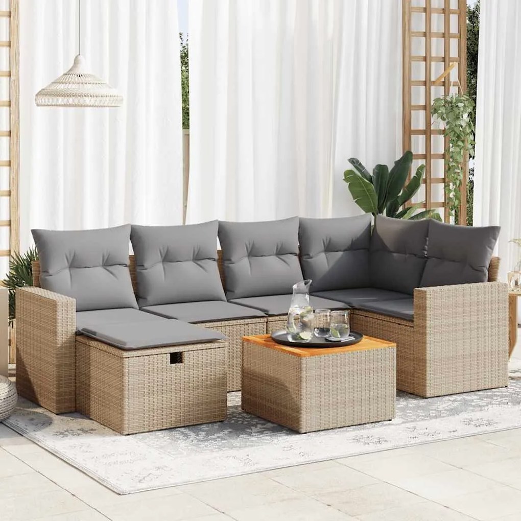 vidaXL Set canapele de grădină, 7 piese, cu perne, bej, poliratan