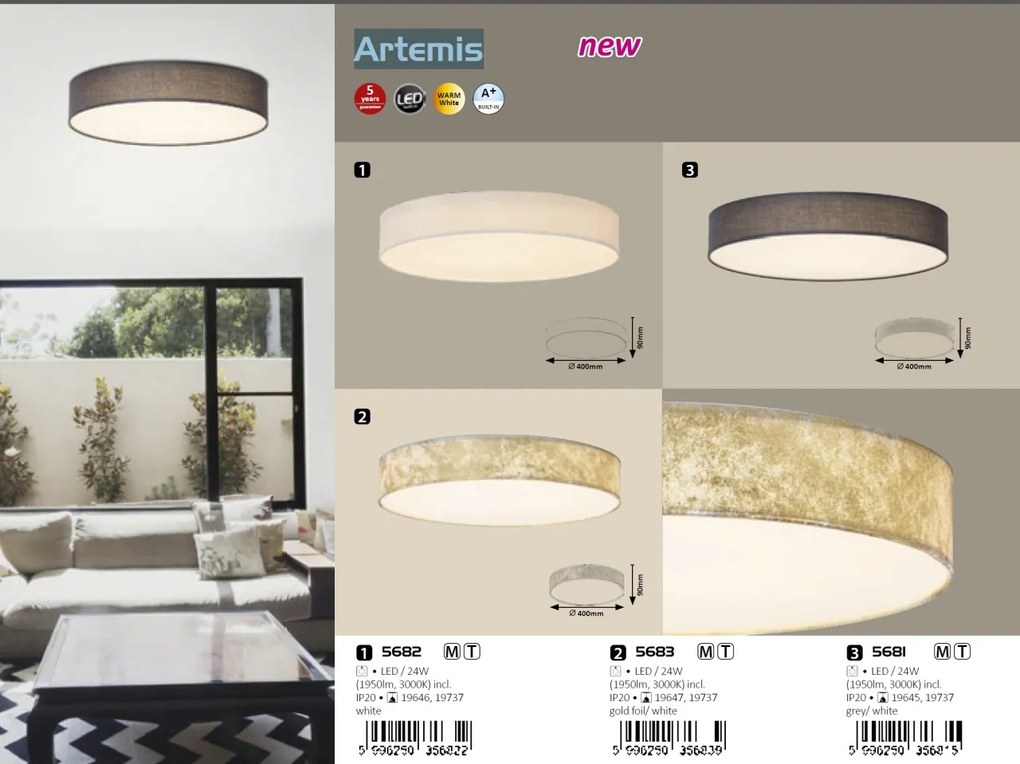 Plafoniera LED design modern 40cm Artemis gri 5681 RX