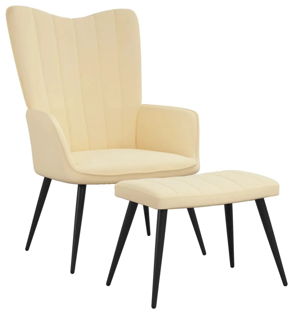 327697 vidaXL Scaun de relaxare cu taburet, alb crem, catifea