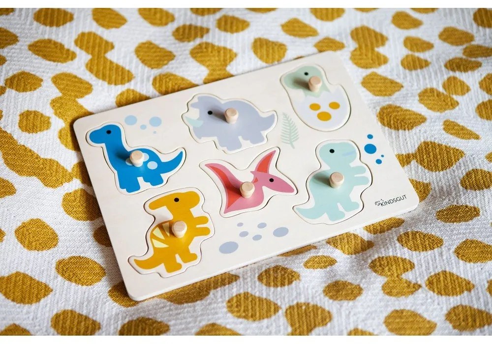 Puzzle (număr de piese 6) de inserat din lemn Dinosaurs – Kindsgut