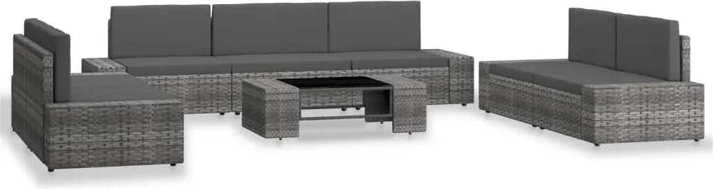 vidaXL Set mobilier de grădină, 8 piese, gri, poliratan