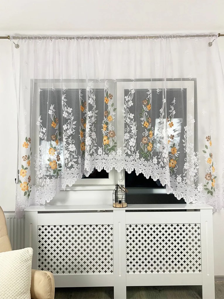 Perdea Bucătărie Flori galben maro - 3 m L