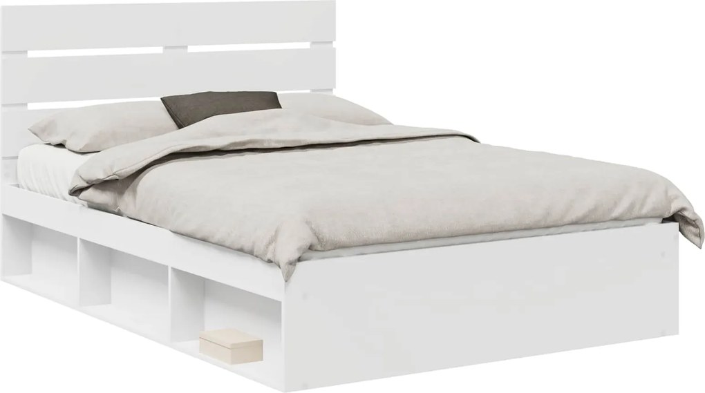 vidaXL Cadru de pat cu headboard Alb 140 x 200 cm Lemn de pin masiv