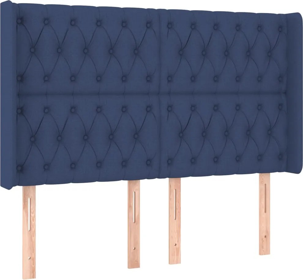 vidaXL Tăblie de pat cu aripioare, albastru, 163x16x118/128 cm, textil