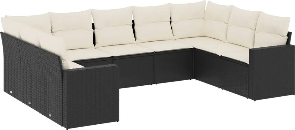 vidaXL Set mobilier de grădină cu perne, 9 piese, negru, poliratan