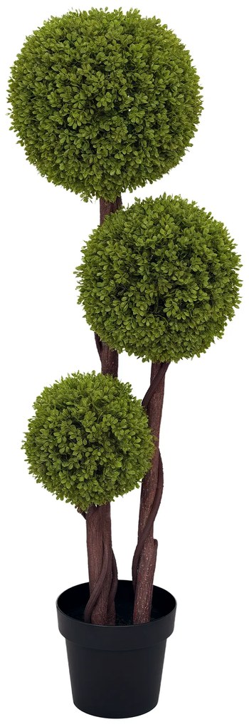 HOMCOM Plantă Artificială de Buxus cu 3 Sfere, Ghiveci Inclus și Bază Întărită, Ø19,5x115 cm, Verde | Aosom Romania