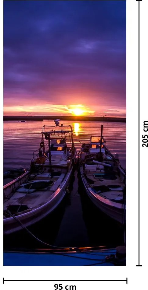 Fototapet pentru ușă - Bărci de pescuit în port (95x205cm)