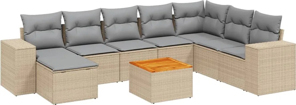 vidaXL Set canapele de grădină, 9 piese, cu perne, bej, poliratan