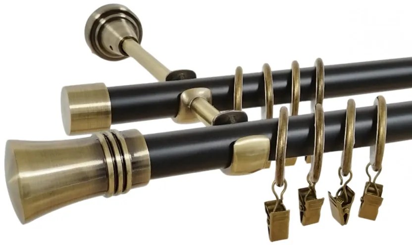 Galerie dubla duo CAPRI 19/19 mm negru aur antic (Alege marime: 140 cm)