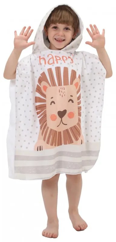Poncho pentru copii HAPPY LION alb 60 x 60 cm