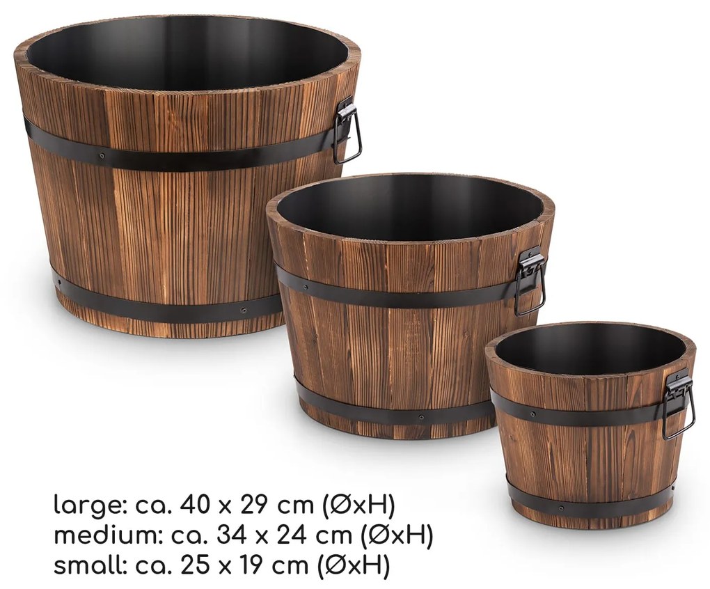 Trifloris, set de 3 ghivece din lemn, maro