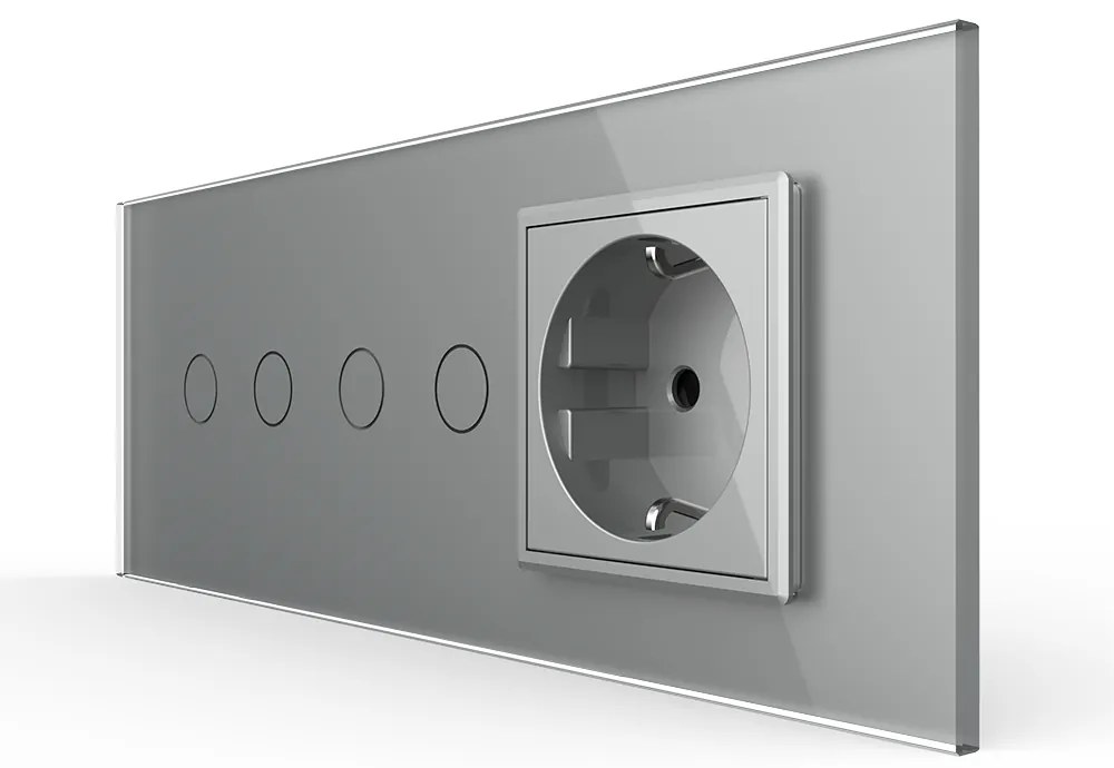 Intrerupator Dublu + Dublu + Priza LIVOLO cu Rama Din Sticla, Standard Italian, 6M