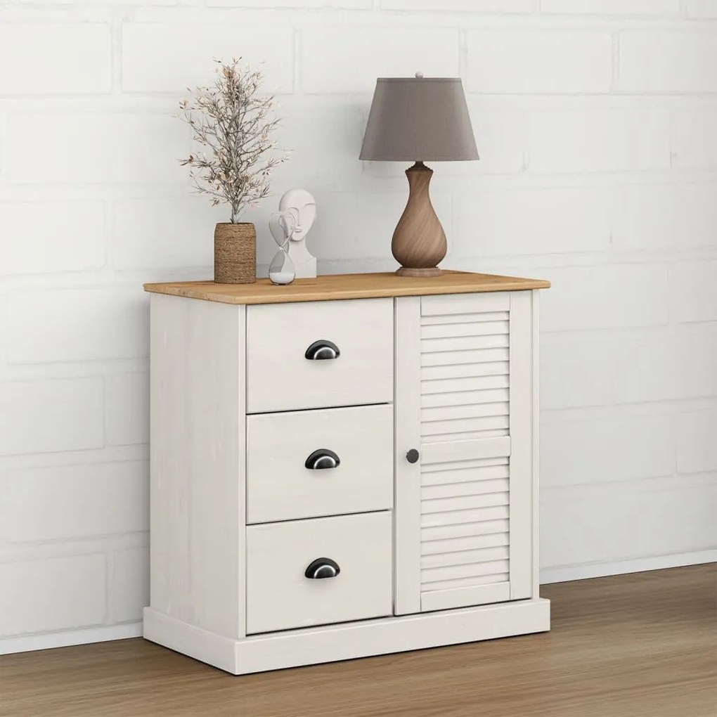 353200 vidaXL Servantă cu sertare VIGO, 78x40x75 cm, alb, lemn masiv de pin